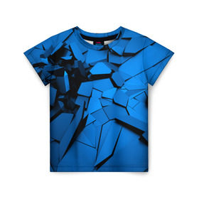 Детская футболка 3D с принтом Carbon abstraction BLUE в Кировске, 100% гипоаллергенный полиэфир | прямой крой, круглый вырез горловины, длина до линии бедер, чуть спущенное плечо, ткань немного тянется | abstraction | geometry | абстракция | геометрия | грань | краски | кубик | кубики | линии | мозаика | разноцветные | ребро | текстура | тени | узор
