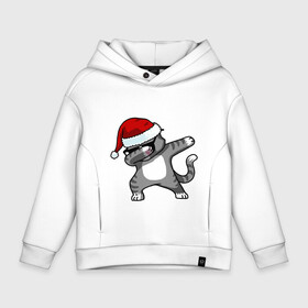 Детское худи Oversize хлопок с принтом DAB Cat Santa в Кировске, френч-терри — 70% хлопок, 30% полиэстер. Мягкий теплый начес внутри —100% хлопок | боковые карманы, эластичные манжеты и нижняя кромка, капюшон на магнитной кнопке | Тематика изображения на принте: даб | кот | новогодний | рождество | шапка