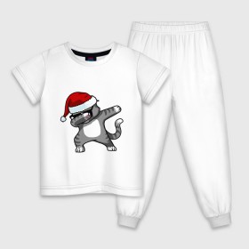 Детская пижама хлопок с принтом DAB Cat Santa в Кировске, 100% хлопок |  брюки и футболка прямого кроя, без карманов, на брюках мягкая резинка на поясе и по низу штанин
 | Тематика изображения на принте: даб | кот | новогодний | рождество | шапка