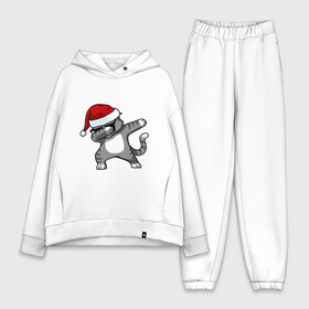 Женский костюм хлопок Oversize с принтом DAB Cat Santa в Кировске,  |  | даб | кот | новогодний | рождество | шапка