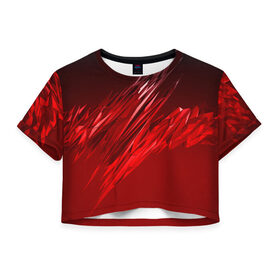 Женская футболка 3D укороченная с принтом Inferno geometry в Кировске, 100% полиэстер | круглая горловина, длина футболки до линии талии, рукава с отворотами | 