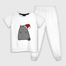 Детская пижама хлопок с принтом New Year Cat в Кировске, 100% хлопок |  брюки и футболка прямого кроя, без карманов, на брюках мягкая резинка на поясе и по низу штанин
 | Тематика изображения на принте: кот | новогодний | рождество | шапка