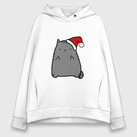 Женское худи Oversize хлопок с принтом New Year Cat в Кировске, френч-терри — 70% хлопок, 30% полиэстер. Мягкий теплый начес внутри —100% хлопок | боковые карманы, эластичные манжеты и нижняя кромка, капюшон на магнитной кнопке | Тематика изображения на принте: кот | новогодний | рождество | шапка