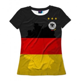 Женская футболка 3D с принтом Германия, форма в Кировске, 100% полиэфир ( синтетическое хлопкоподобное полотно) | прямой крой, круглый вырез горловины, длина до линии бедер | fc |  сборная | германия | спорт | спортивные | фк | футбол | футбольный клуб