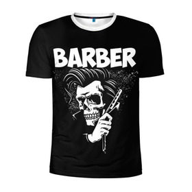 Мужская футболка 3D спортивная с принтом БАРБЕР 2-х сторонняя в Кировске, 100% полиэстер с улучшенными характеристиками | приталенный силуэт, круглая горловина, широкие плечи, сужается к линии бедра | Тематика изображения на принте: barbershop | барбер | барбершоп