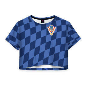 Женская футболка 3D укороченная с принтом Хорватия, форма в Кировске, 100% полиэстер | круглая горловина, длина футболки до линии талии, рукава с отворотами | croatia | fc | fifa | football | national team | uniform | сборная | фифа | фк | форма | футбол | хорватия