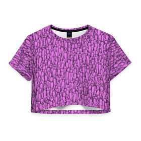 Женская футболка 3D укороченная с принтом Розовые кактусы в Кировске, 100% полиэстер | круглая горловина, длина футболки до линии талии, рукава с отворотами | Тематика изображения на принте: гламур | гламурный | кактус | колючки | мексика | паттерн | пустыня | растения | розовый | шипы