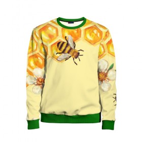 Детский свитшот 3D с принтом Любители меда в Кировске, 100% полиэстер | свободная посадка, прямой крой, мягкая тканевая резинка на рукавах и понизу свитшота | Тематика изображения на принте: крылья | мед | насекомое | полет | природа | пчелы | улей | цветное | яркое