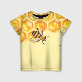 Детская футболка 3D с принтом Любители меда в Кировске, 100% гипоаллергенный полиэфир | прямой крой, круглый вырез горловины, длина до линии бедер, чуть спущенное плечо, ткань немного тянется | Тематика изображения на принте: крылья | мед | насекомое | полет | природа | пчелы | улей | цветное | яркое