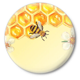 Значок с принтом Любители меда в Кировске,  металл | круглая форма, металлическая застежка в виде булавки | крылья | мед | насекомое | полет | природа | пчелы | улей | цветное | яркое