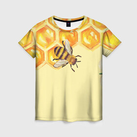 Женская футболка 3D с принтом Любители меда в Кировске, 100% полиэфир ( синтетическое хлопкоподобное полотно) | прямой крой, круглый вырез горловины, длина до линии бедер | крылья | мед | насекомое | полет | природа | пчелы | улей | цветное | яркое
