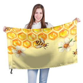 Флаг 3D с принтом Любители меда в Кировске, 100% полиэстер | плотность ткани — 95 г/м2, размер — 67 х 109 см. Принт наносится с одной стороны | крылья | мед | насекомое | полет | природа | пчелы | улей | цветное | яркое