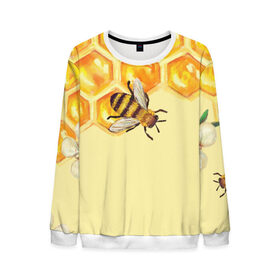 Мужской свитшот 3D с принтом Любители меда в Кировске, 100% полиэстер с мягким внутренним слоем | круглый вырез горловины, мягкая резинка на манжетах и поясе, свободная посадка по фигуре | крылья | мед | насекомое | полет | природа | пчелы | улей | цветное | яркое