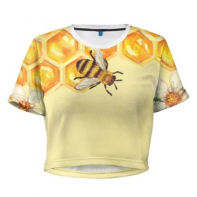 Женская футболка 3D укороченная с принтом Любители меда в Кировске, 100% полиэстер | круглая горловина, длина футболки до линии талии, рукава с отворотами | крылья | мед | насекомое | полет | природа | пчелы | улей | цветное | яркое