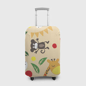 Чехол для чемодана 3D с принтом Веселый зоопарк в Кировске, 86% полиэфир, 14% спандекс | двустороннее нанесение принта, прорези для ручек и колес | жираф | лошадь | мартышка | пони