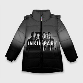 Зимняя куртка для девочек 3D с принтом Группа Linkin Park в Кировске, ткань верха — 100% полиэстер; подклад — 100% полиэстер, утеплитель — 100% полиэстер. | длина ниже бедра, удлиненная спинка, воротник стойка и отстегивающийся капюшон. Есть боковые карманы с листочкой на кнопках, утяжки по низу изделия и внутренний карман на молнии. 

Предусмотрены светоотражающий принт на спинке, радужный светоотражающий элемент на пуллере молнии и на резинке для утяжки. | bennington | chester | linkin park | альтернативный | беннингтон | группа | ленкин | линкин | майк | метал | музыкант | ню | нюметал | парк | певец | рок | рэп | честер | электроник