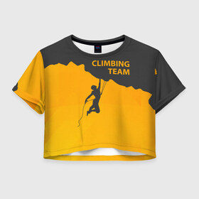 Женская футболка 3D укороченная с принтом climbing в Кировске, 100% полиэстер | круглая горловина, длина футболки до линии талии, рукава с отворотами | adrenaline | extreme | hiking | mountaineering | mountains | risk | rock climb | rocks | sport | адреналин | альпинизм | высота | горы | риск | скалолазание | скалы | спорт | туризм | экстрим