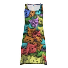 Платье-майка 3D с принтом Разноцветные коты в Кировске, 100% полиэстер | полуприлегающий силуэт, широкие бретели, круглый вырез горловины, удлиненный подол сзади. | котенок | котик | котята | кошка | кошки | паттерн