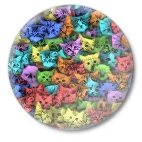 Значок с принтом Разноцветные коты в Кировске,  металл | круглая форма, металлическая застежка в виде булавки | котенок | котик | котята | кошка | кошки | паттерн