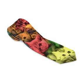 Галстук 3D с принтом Разноцветные коты в Кировске, 100% полиэстер | Длина 148 см; Плотность 150-180 г/м2 | Тематика изображения на принте: котенок | котик | котята | кошка | кошки | паттерн