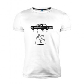 Мужская футболка премиум с принтом Похищение пришельца в Кировске, 92% хлопок, 8% лайкра | приталенный силуэт, круглый вырез ворота, длина до линии бедра, короткий рукав | авто | космонавт | космос | нло | пришельцы