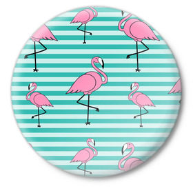 Значок с принтом Фламинго в Кировске,  металл | круглая форма, металлическая застежка в виде булавки | арт | белый | дикий | мульт | птица | рисунок | фламинго | черный