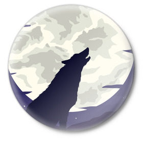 Значок с принтом Ночной житель в Кировске,  металл | круглая форма, металлическая застежка в виде булавки | Тематика изображения на принте: волк | дикая | дикий | животное | лес | луна | ночь | собака | тьма