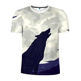 Мужская футболка 3D спортивная с принтом Ночной житель в Кировске, 100% полиэстер с улучшенными характеристиками | приталенный силуэт, круглая горловина, широкие плечи, сужается к линии бедра | волк | дикая | дикий | животное | лес | луна | ночь | собака | тьма