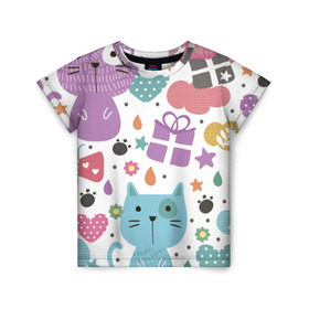 Детская футболка 3D с принтом Яркие котики в Кировске, 100% гипоаллергенный полиэфир | прямой крой, круглый вырез горловины, длина до линии бедер, чуть спущенное плечо, ткань немного тянется | кот | котейка | кошка | подарок | порода | прикольные | тайна | яркие