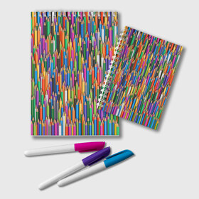 Блокнот с принтом Разноцветные карандаши в Кировске, 100% бумага | 48 листов, плотность листов — 60 г/м2, плотность картонной обложки — 250 г/м2. Листы скреплены удобной пружинной спиралью. Цвет линий — светло-серый
 | Тематика изображения на принте: дизайнер | карандаш | палитра | паттерн | радуга | рисование | рисунок | художник | цвет | цветной | школа