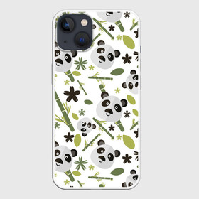Чехол для iPhone 13 с принтом Чудные панды в Кировске,  |  | бамбук | белый | зверь | медведь | милые  | панда | черный