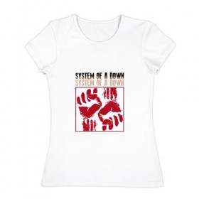 Женская футболка хлопок с принтом System of a Down в Кировске, 100% хлопок | прямой крой, круглый вырез горловины, длина до линии бедер, слегка спущенное плечо | 