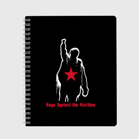 Тетрадь с принтом Rage Against the Machine в Кировске, 100% бумага | 48 листов, плотность листов — 60 г/м2, плотность картонной обложки — 250 г/м2. Листы скреплены сбоку удобной пружинной спиралью. Уголки страниц и обложки скругленные. Цвет линий — светло-серый
 | Тематика изображения на принте: rage against the machine | альтернативный | америка | американская рок группа | брэд уилк | жанр | зак де ла роча | калифорния | лос анджелес | метал | музыка | ню метал | рок | рэп метал | рэп рок | рэпкор | сша