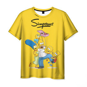 Мужская футболка 3D с принтом Симпсоны в Кировске, 100% полиэфир | прямой крой, круглый вырез горловины, длина до линии бедер | пончики | семья | симпсоны