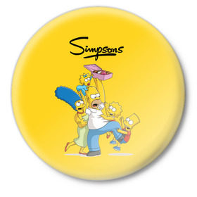 Значок с принтом Симпсоны в Кировске,  металл | круглая форма, металлическая застежка в виде булавки | пончики | семья | симпсоны