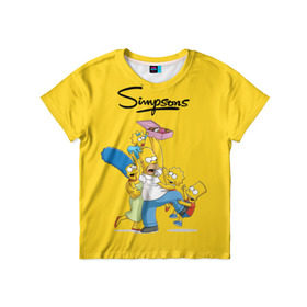 Детская футболка 3D с принтом Симпсоны в Кировске, 100% гипоаллергенный полиэфир | прямой крой, круглый вырез горловины, длина до линии бедер, чуть спущенное плечо, ткань немного тянется | пончики | семья | симпсоны