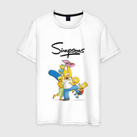 Мужская футболка хлопок с принтом Симпсоны в Кировске, 100% хлопок | прямой крой, круглый вырез горловины, длина до линии бедер, слегка спущенное плечо. | семья | симпсоны