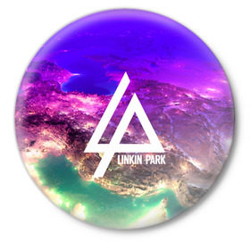 Значок с принтом LINKIN PARK SPACE EDITION в Кировске,  металл | круглая форма, металлическая застежка в виде булавки | linkin park | logo | music | pop | rock | альтернатива | металл | музыка | музыкальный | поп | рок | честер беннингтон