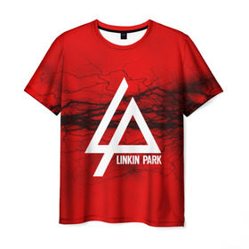 Мужская футболка 3D с принтом LINKIN PARK lightning red в Кировске, 100% полиэфир | прямой крой, круглый вырез горловины, длина до линии бедер | linkin park | logo | music | pop | rock | альтернатива | металл | музыка | музыкальный | поп | рок | честер беннингтон