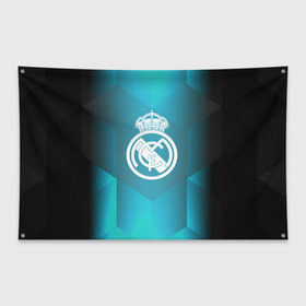 Флаг-баннер с принтом Real Madrid Geometry Sport в Кировске, 100% полиэстер | размер 67 х 109 см, плотность ткани — 95 г/м2; по краям флага есть четыре люверса для крепления | Тематика изображения на принте: emirates | fc | real madrid | геометрия | реал мадрид | футбольный клуб | эмблема