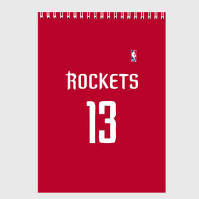 Скетчбук с принтом Houston Rockets в Кировске, 100% бумага
 | 48 листов, плотность листов — 100 г/м2, плотность картонной обложки — 250 г/м2. Листы скреплены сверху удобной пружинной спиралью | Тематика изображения на принте: 13 | fear the beard | houston rockets | nba | rise sports | баскетбол | баскетбольная | джеймс харден | нба | номер | спортивная | форма | хьюстон рокетс