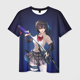 Мужская футболка 3D с принтом Anime girl в Кировске, 100% полиэфир | прямой крой, круглый вырез горловины, длина до линии бедер | anime | girl | japan | katana | samurai | sword | аниме | девушка | катана | меч | оружие | самурай | япония