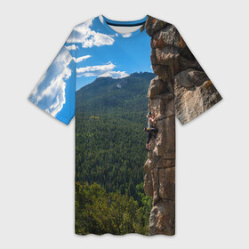 Платье-футболка 3D с принтом climbing в Кировске,  |  | adrenaline | extreme | hiking | mountaineering | mountains | risk | rock climb | rocks | sport | адреналин | альпинизм | высота | горы | риск | скалолазание | скалы | спорт | туризм | экстрим