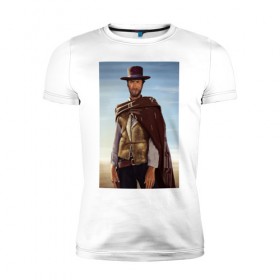 Мужская футболка премиум с принтом Clint Eastwood в Кировске, 92% хлопок, 8% лайкра | приталенный силуэт, круглый вырез ворота, длина до линии бедра, короткий рукав | дикий запад | клинт иствуд | ковбой | техас