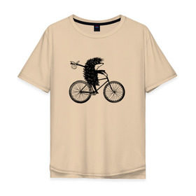 Мужская футболка хлопок Oversize с принтом Ежик на велосипеде в Кировске, 100% хлопок | свободный крой, круглый ворот, “спинка” длиннее передней части | Тематика изображения на принте: велосипед | ежик