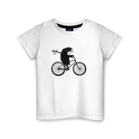Детская футболка хлопок с принтом Ежик на велосипеде в Кировске, 100% хлопок | круглый вырез горловины, полуприлегающий силуэт, длина до линии бедер | велосипед | ежик