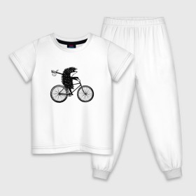 Детская пижама хлопок с принтом Ежик на велосипеде в Кировске, 100% хлопок |  брюки и футболка прямого кроя, без карманов, на брюках мягкая резинка на поясе и по низу штанин
 | Тематика изображения на принте: велосипед | ежик