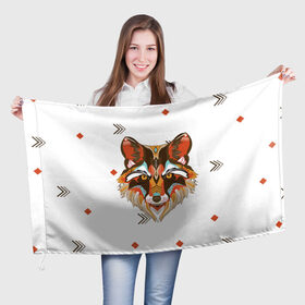 Флаг 3D с принтом Этнический лис в Кировске, 100% полиэстер | плотность ткани — 95 г/м2, размер — 67 х 109 см. Принт наносится с одной стороны | дикая | дикий | лес | лис | лиса | луна | ночь | собака | тьма