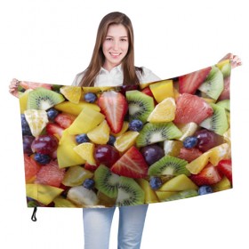 Флаг 3D с принтом Фруктовое ассорти в Кировске, 100% полиэстер | плотность ткани — 95 г/м2, размер — 67 х 109 см. Принт наносится с одной стороны | витамины | еда | клубника | лимон | малина | овощи | фрукты | цвета | яблоко | яркие