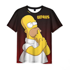Мужская футболка 3D с принтом Homer GENIUS в Кировске, 100% полиэфир | прямой крой, круглый вырез горловины, длина до линии бедер | Тематика изображения на принте: bart | genius | halloween | homer | lisa | simpsons | барт | гений | гомер | лиза | мэгги | симпсоны
